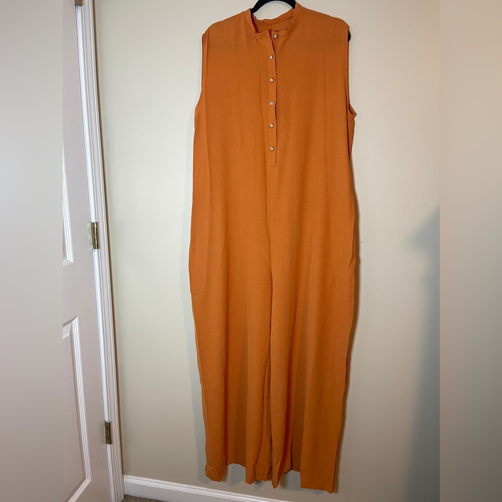 Womens Jumpsuit Size 2XL Orange Sleeveless Flowy Wide Leg Pants One Piece - Picture 1 of 10